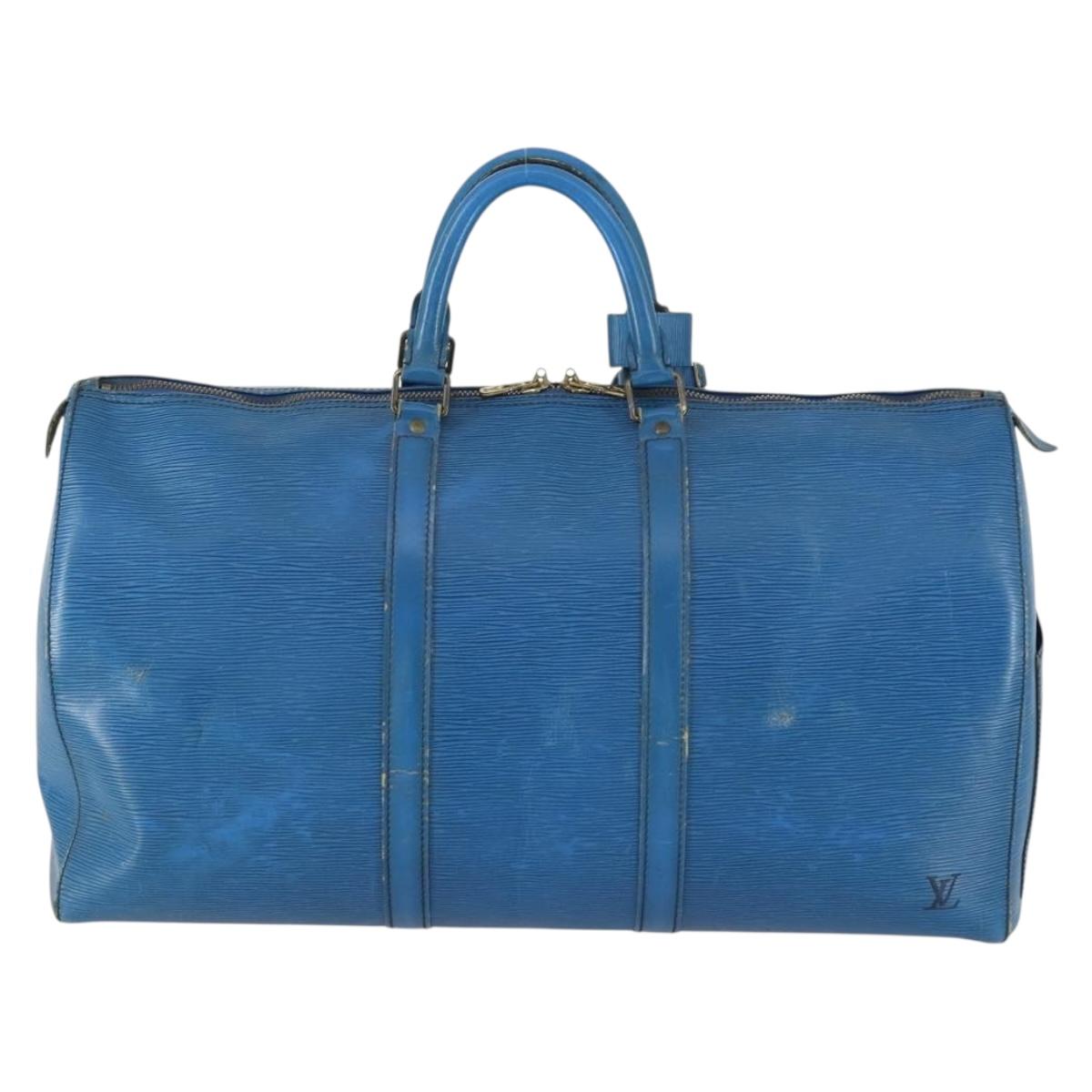 LOUIS VUITTON Epi Keepall 50 Boston Bag Blue M42965 LV Auth 158166