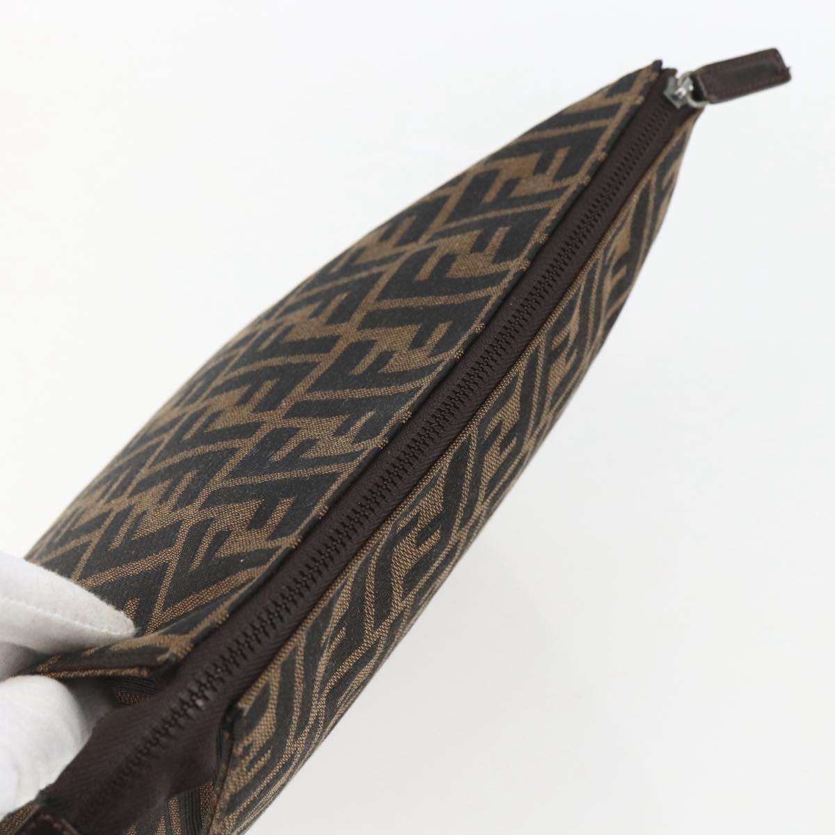 FENDI Zucca Canvas Pouch Black Brown Auth 158170