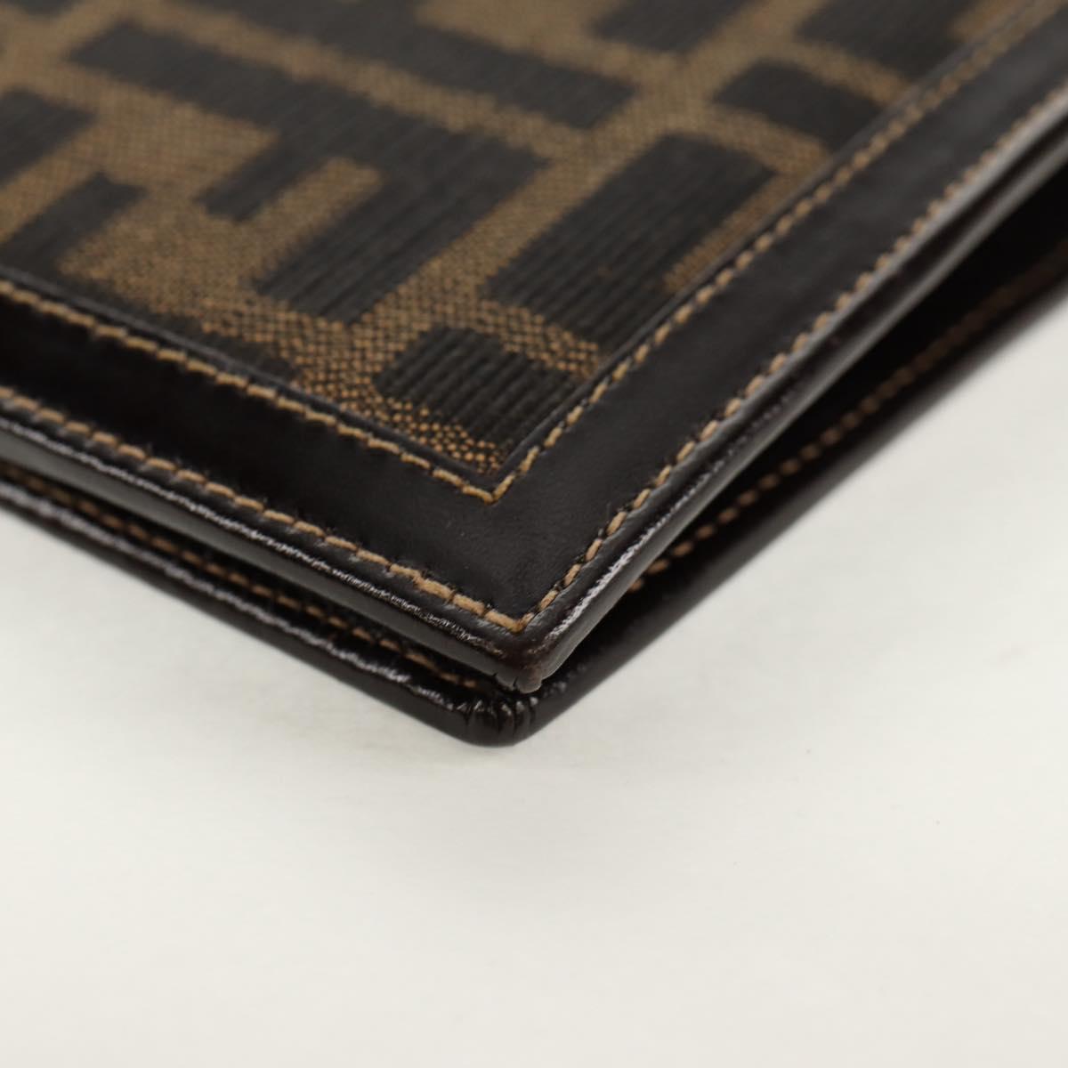 FENDI Zucca Canvas Compact Wallet Black Brown Auth 158171V