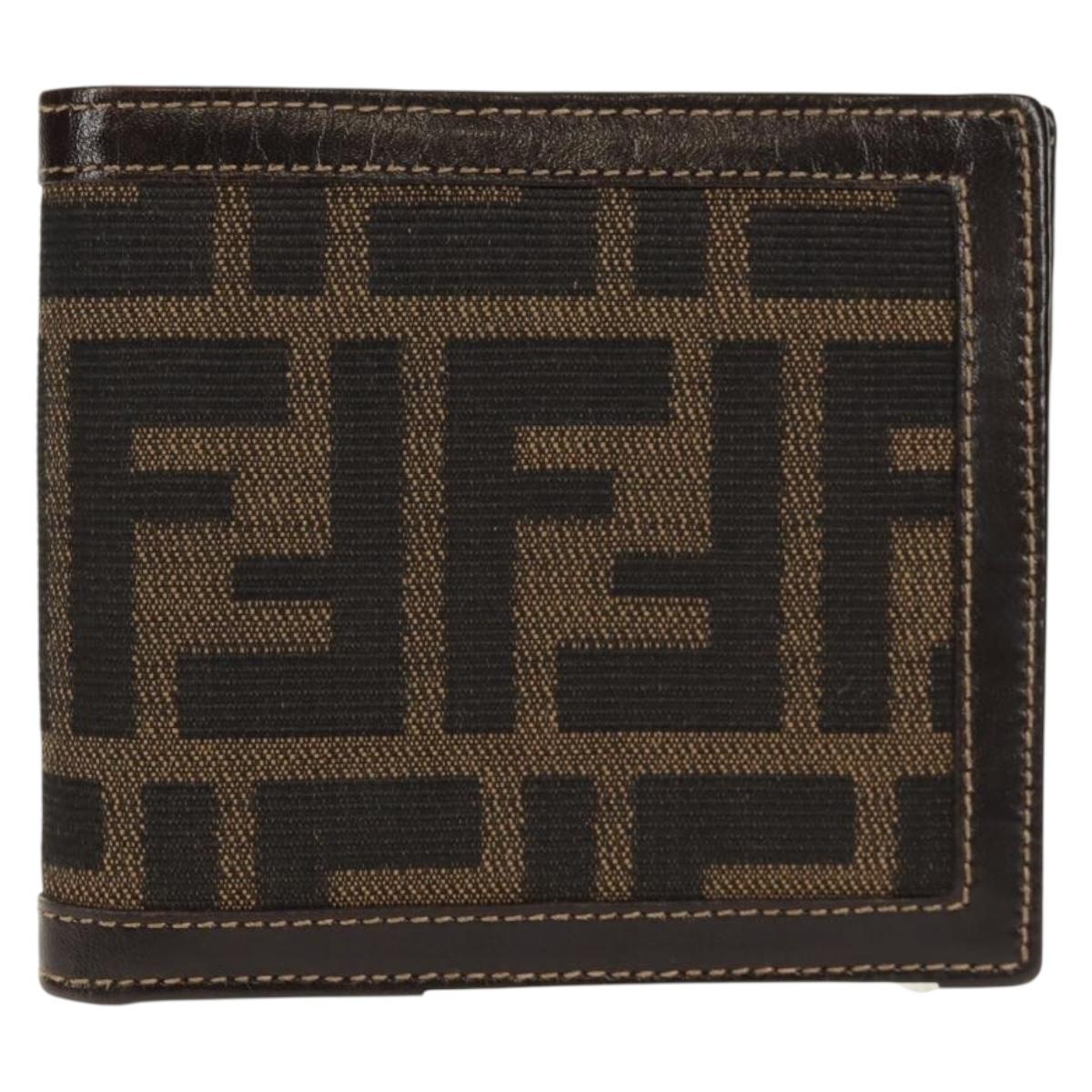 FENDI Zucca Canvas Compact Wallet Black Brown Auth 158171V