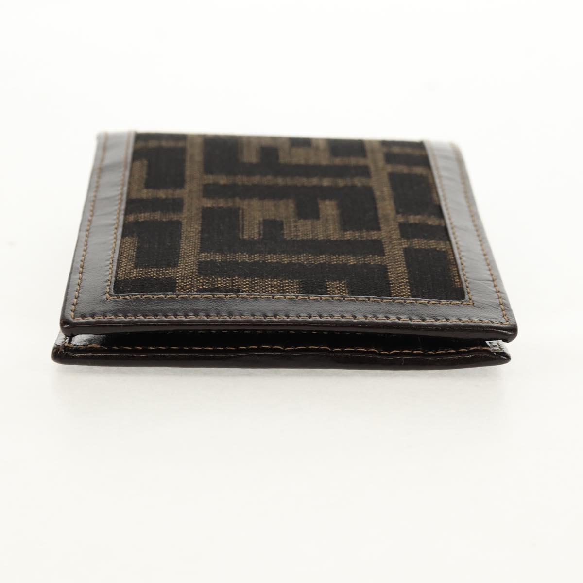 FENDI Zucca Canvas Compact Wallet Black Brown Auth 158171V