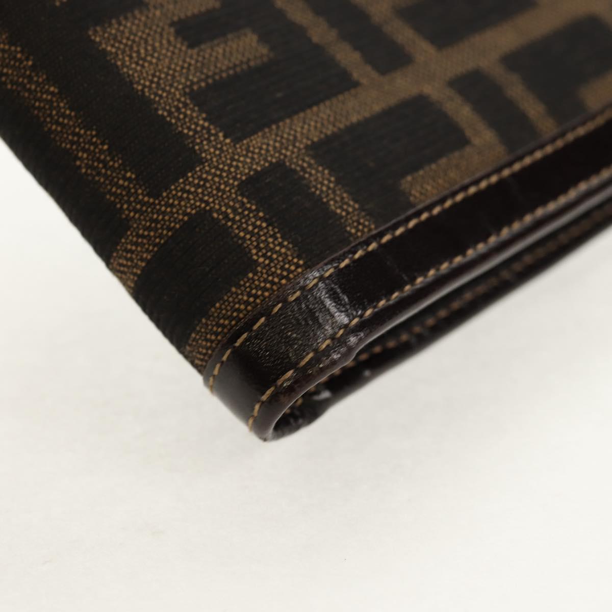 FENDI Zucca Canvas Compact Wallet Black Brown Auth 158171V