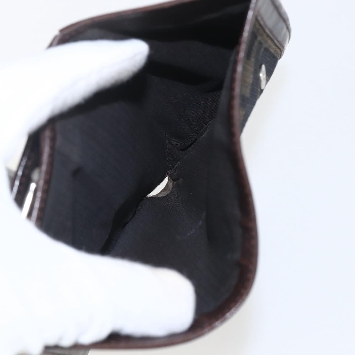 FENDI Zucca Canvas Compact Wallet Black Brown Silver Auth 158172
