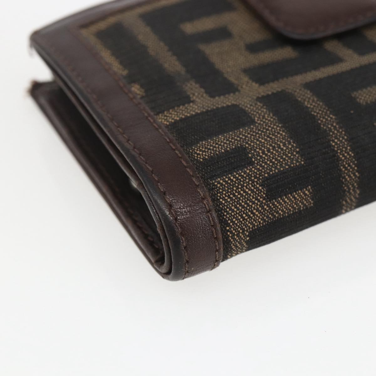 FENDI Zucca Canvas Compact Wallet Black Brown Silver Auth 158172