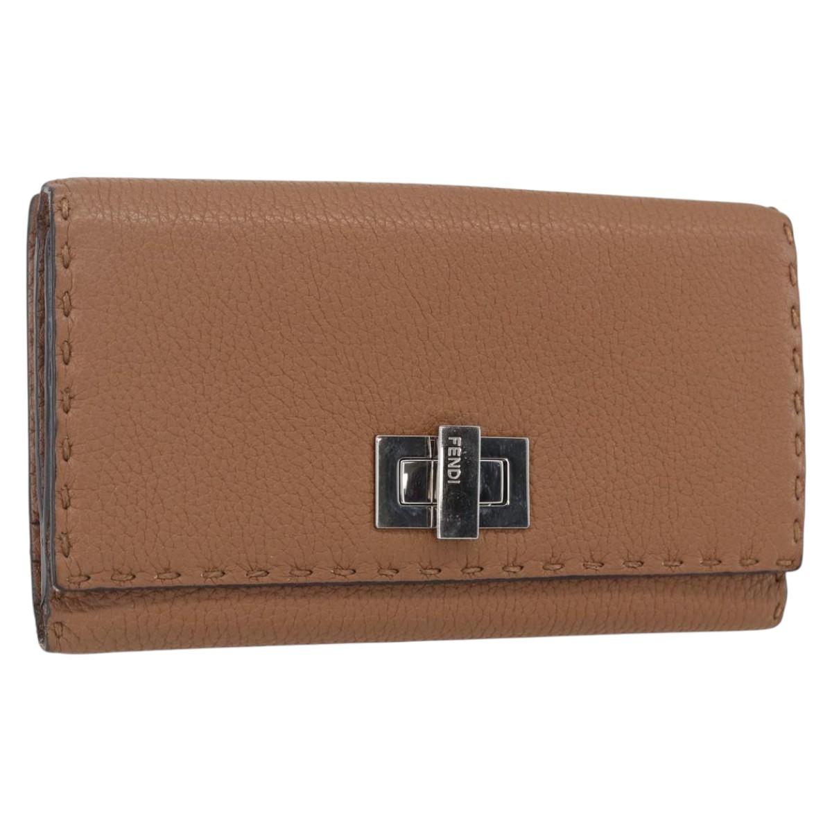 FENDI Celeria Long Wallet Leather Brown Silver Auth 158173