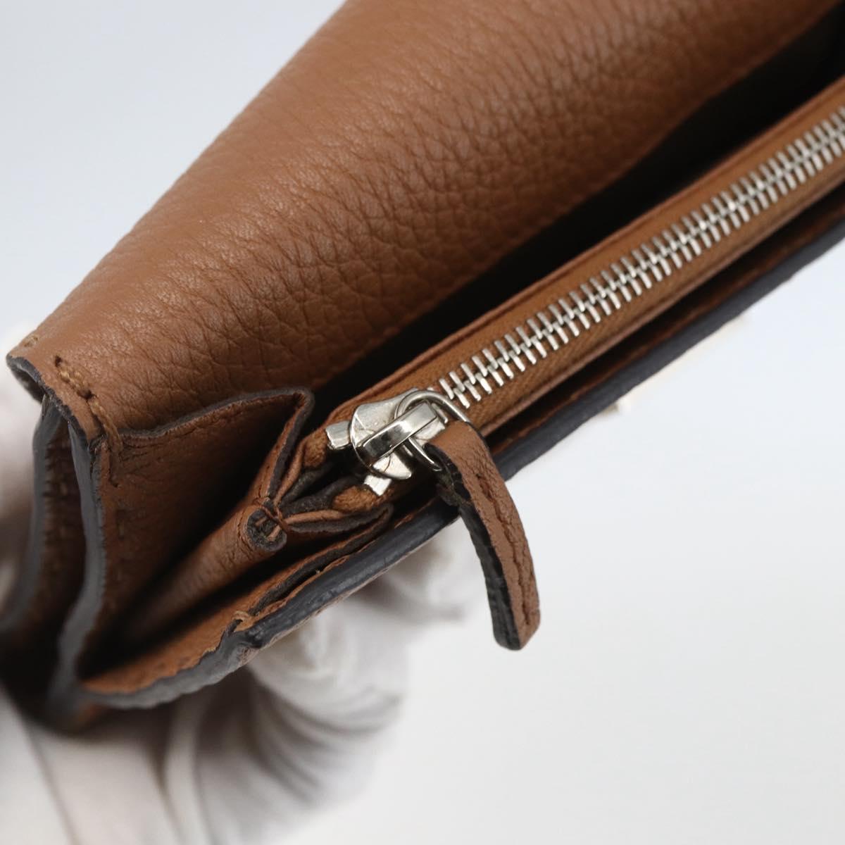 FENDI Celeria Long Wallet Leather Brown Silver Auth 158173
