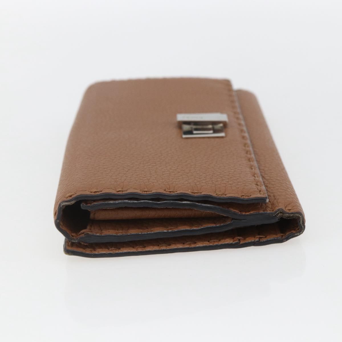 FENDI Celeria Long Wallet Leather Brown Silver Auth 158173