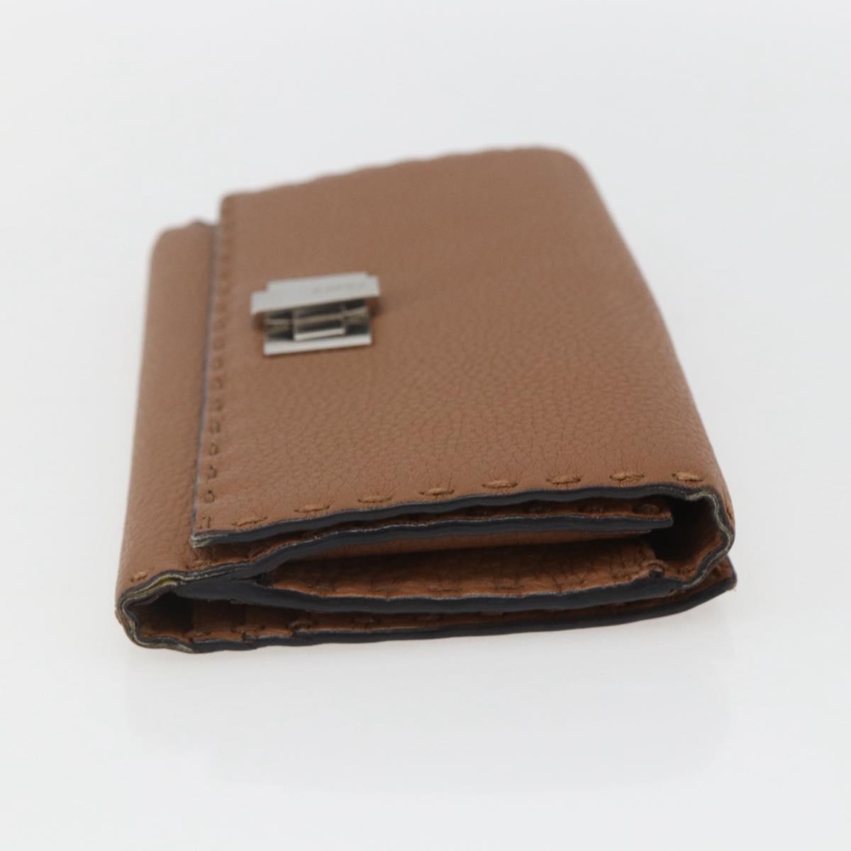 FENDI Celeria Long Wallet Leather Brown Silver Auth 158173