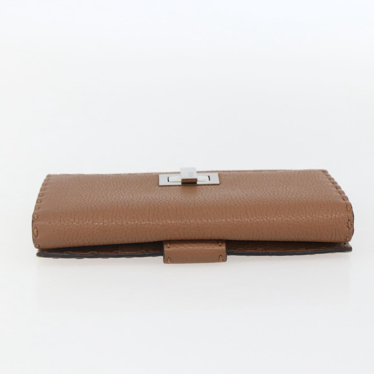 FENDI Celeria Long Wallet Leather Brown Silver Auth 158173