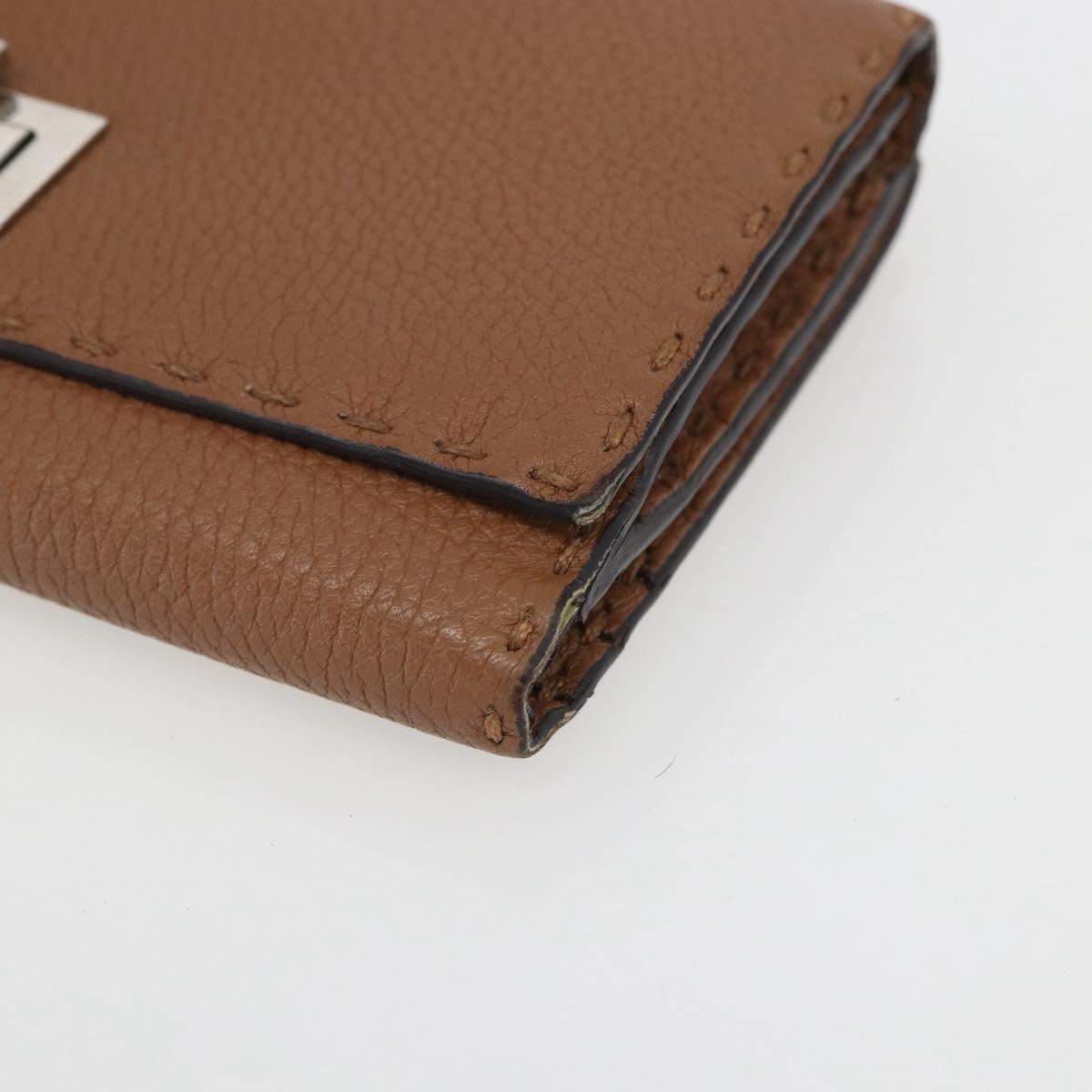 FENDI Celeria Long Wallet Leather Brown Silver Auth 158173