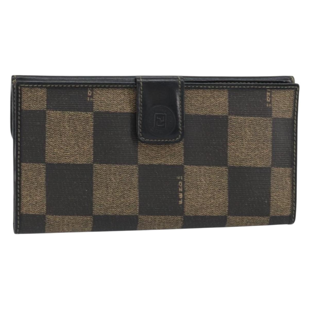 FENDI Pecan Canvas Long Wallet Black Brown Black Brown Auth 158174