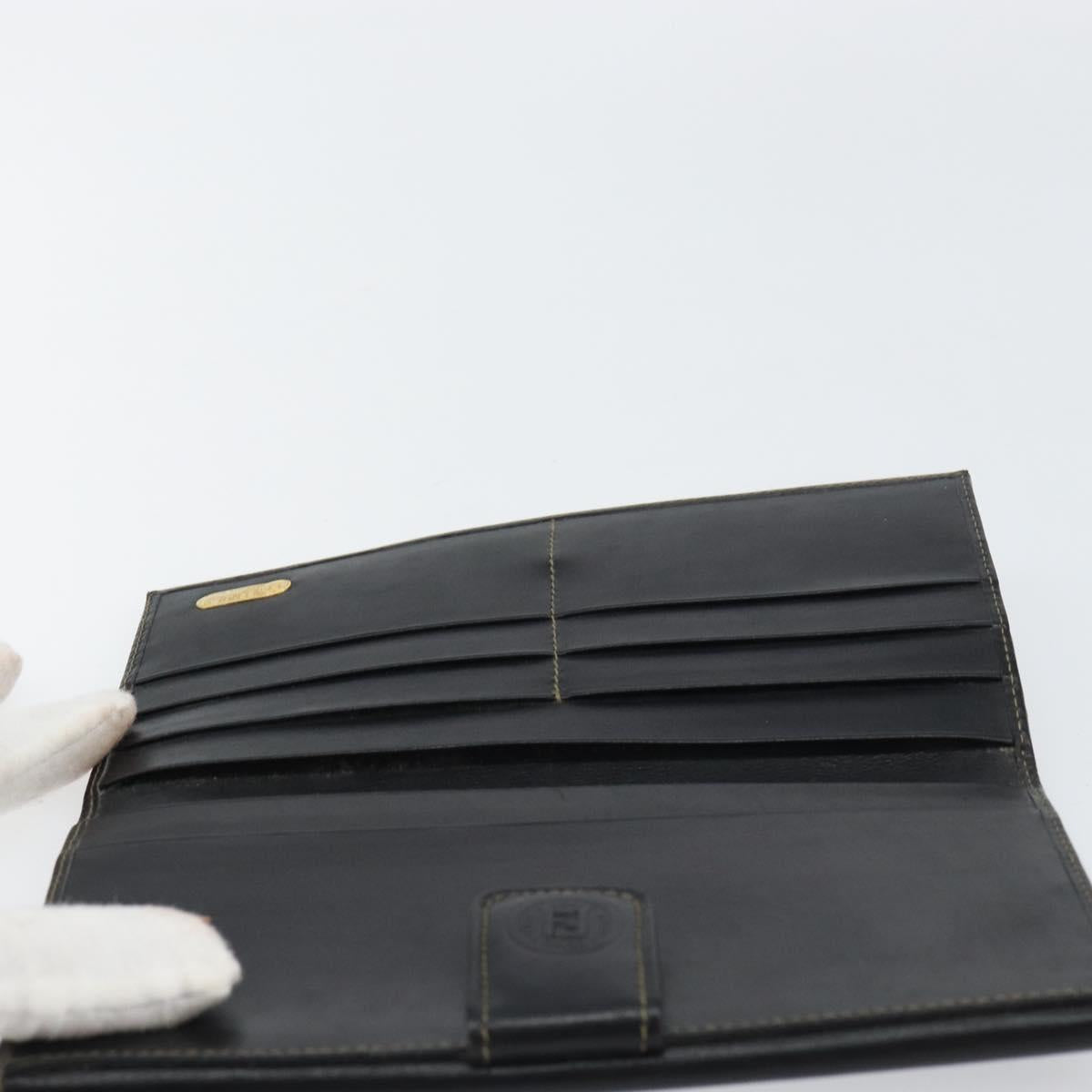 FENDI Pecan Canvas Long Wallet Black Brown Black Brown Auth 158174