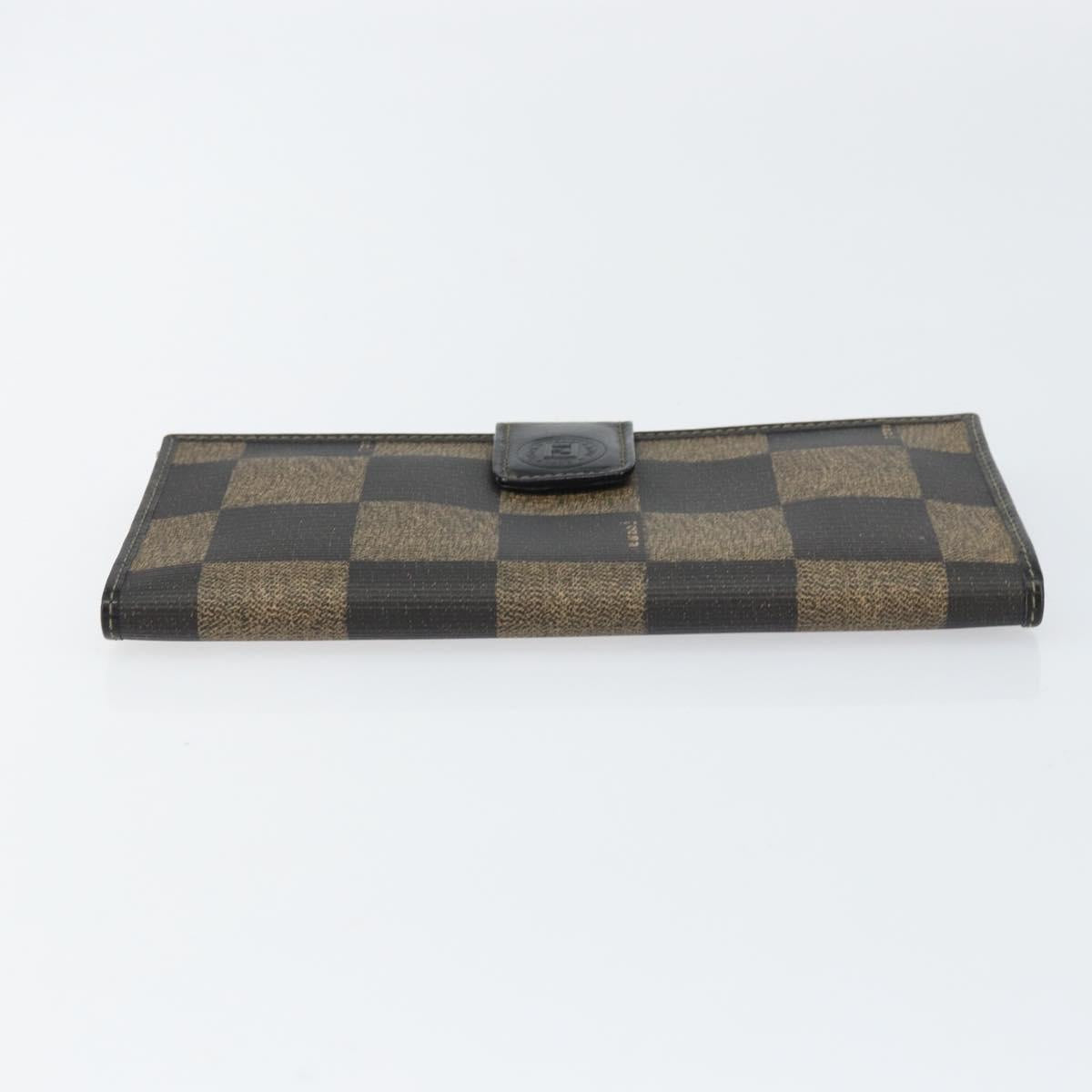 FENDI Pecan Canvas Long Wallet Black Brown Black Brown Auth 158174