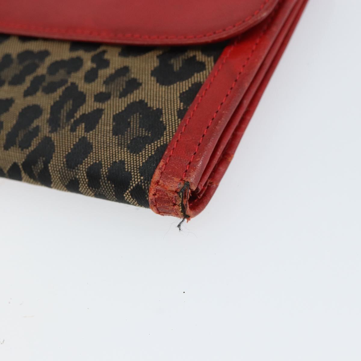 FENDI Long Wallet Nylon Red Brown Black Brown Auth 158177