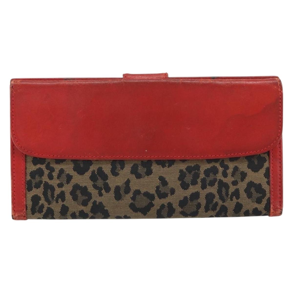 FENDI Long Wallet Nylon Red Brown Black Brown Auth 158177