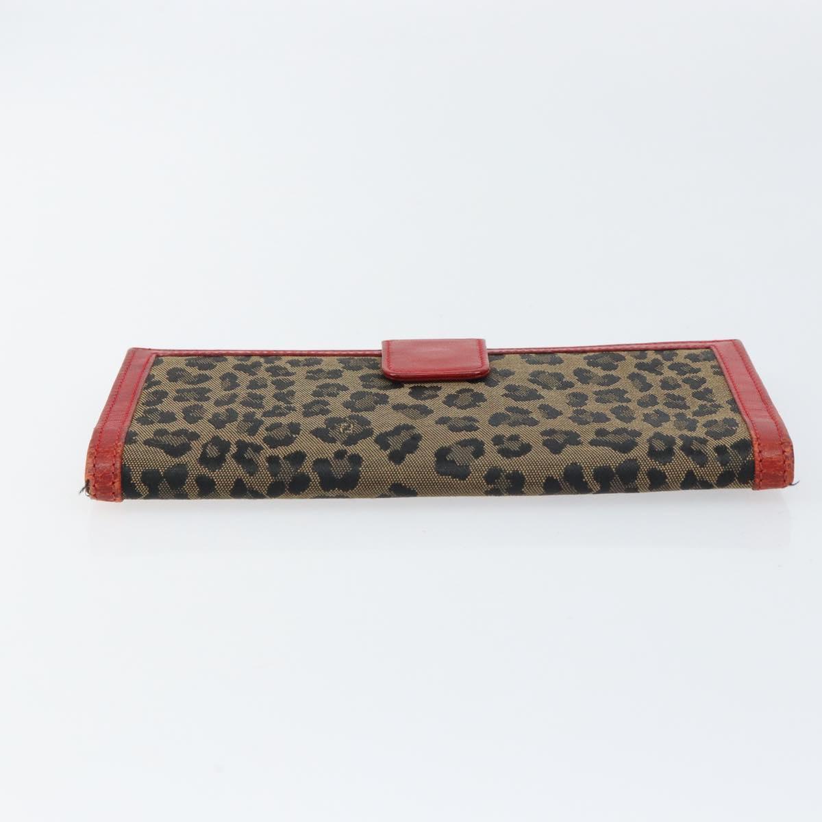 FENDI Long Wallet Nylon Red Brown Black Brown Auth 158177