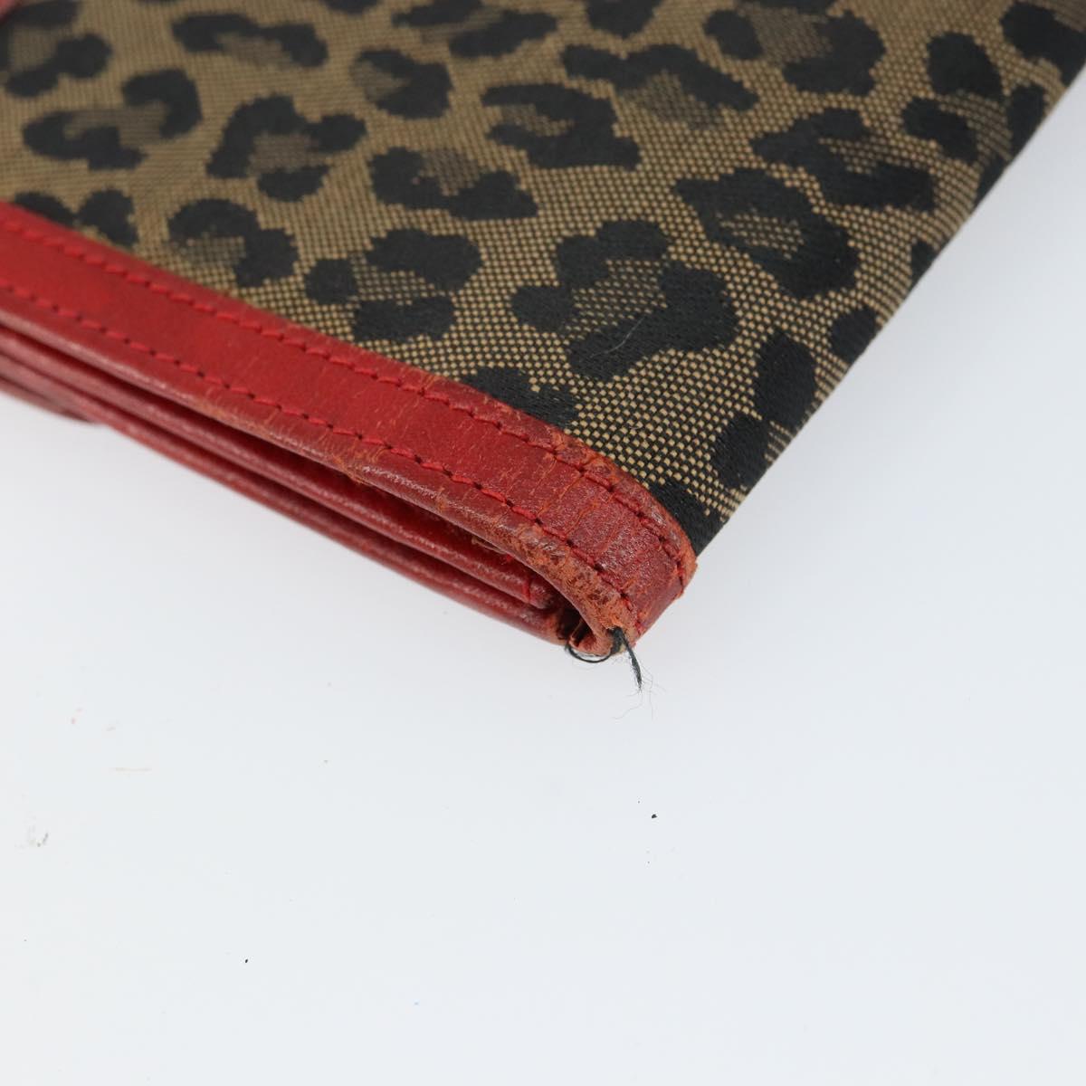 FENDI Long Wallet Nylon Red Brown Black Brown Auth 158177
