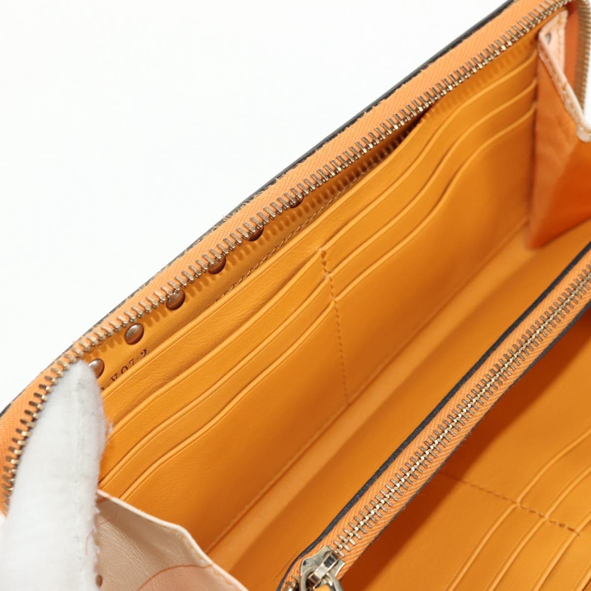VALENTINO Long Wallet Leather Orange Gold Auth 158184V