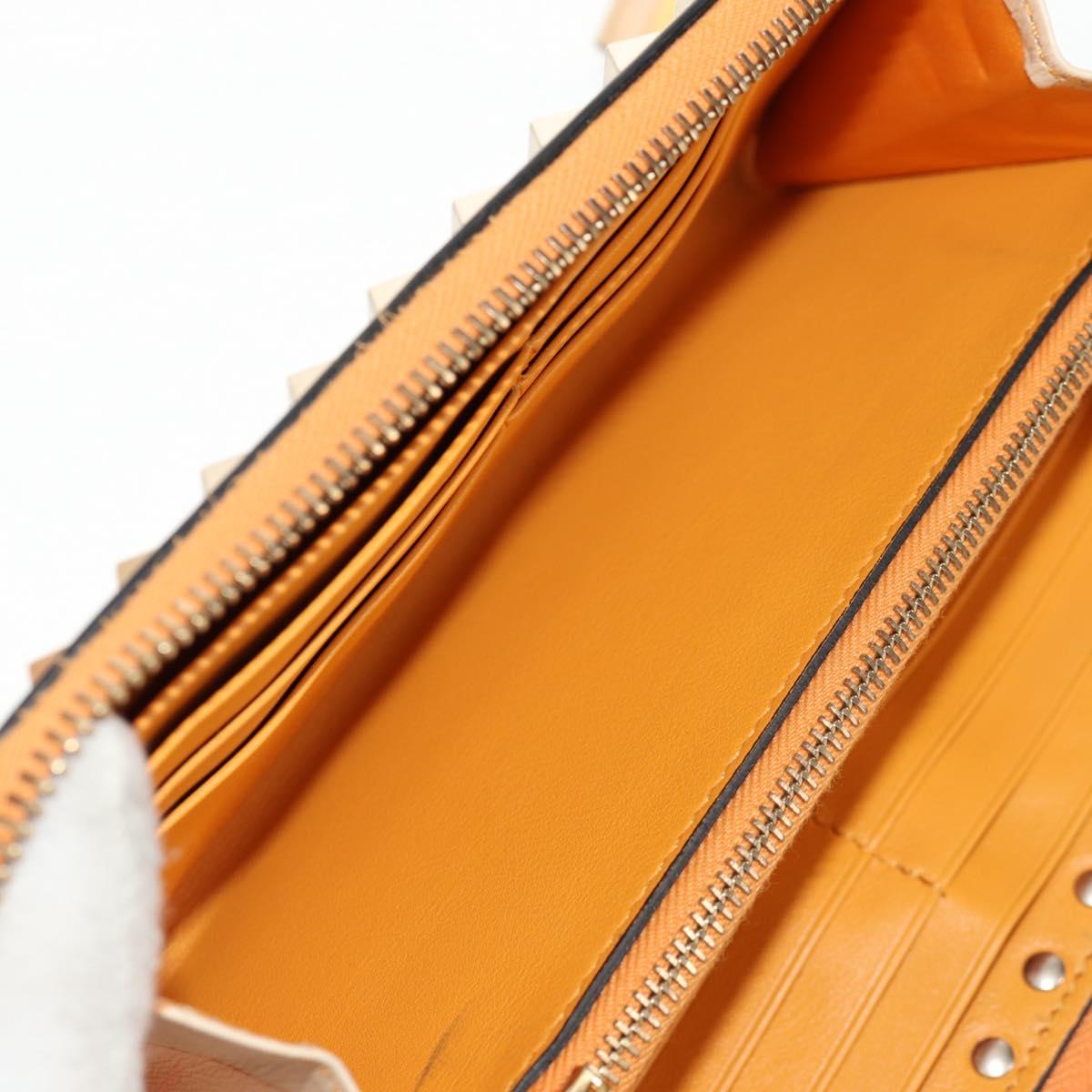VALENTINO Long Wallet Leather Orange Gold Auth 158184V