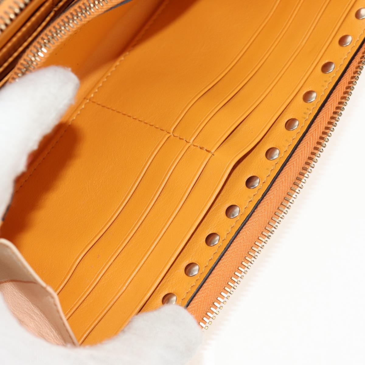 VALENTINO Long Wallet Leather Orange Gold Auth 158184V
