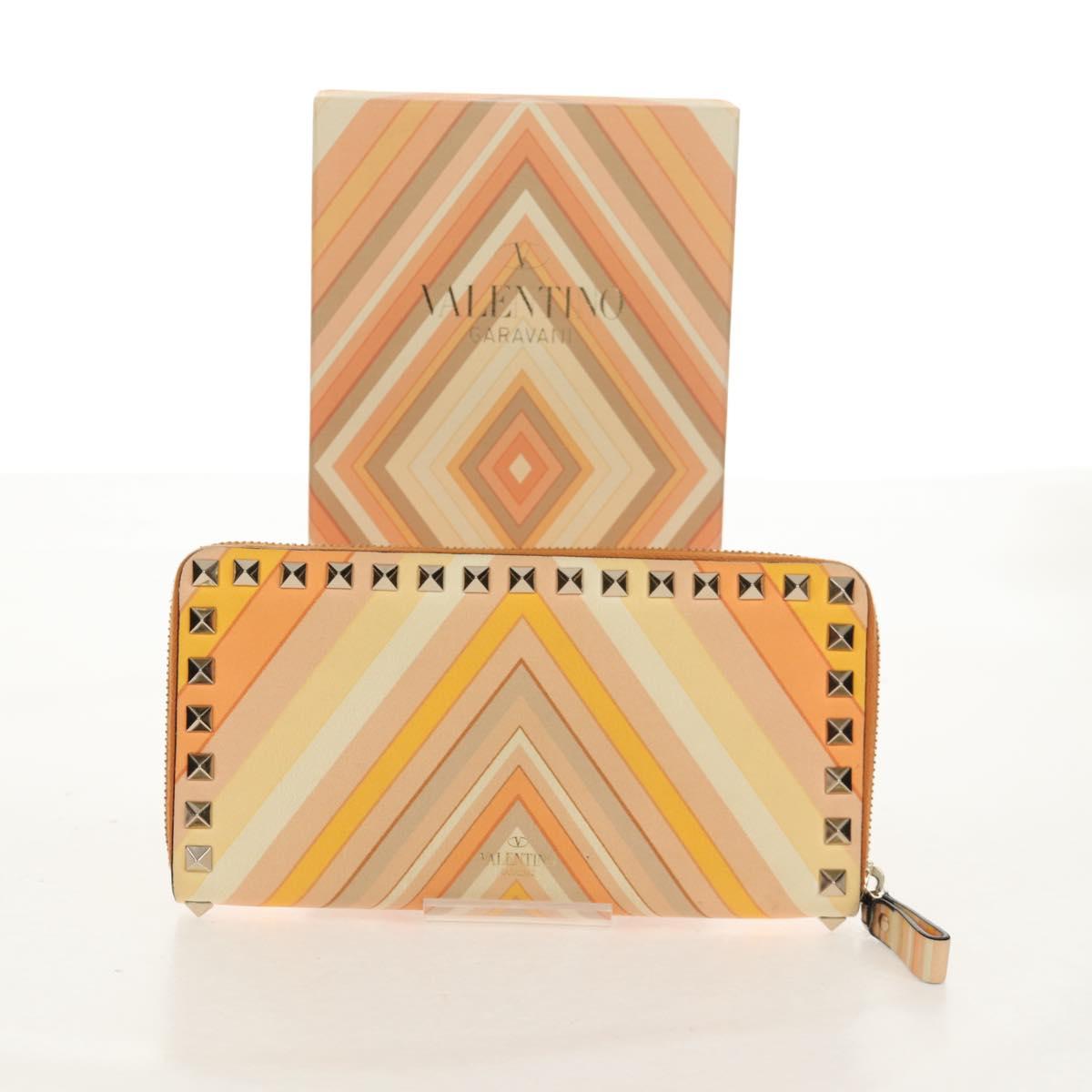 VALENTINO Long Wallet Leather Orange Gold Auth 158184V
