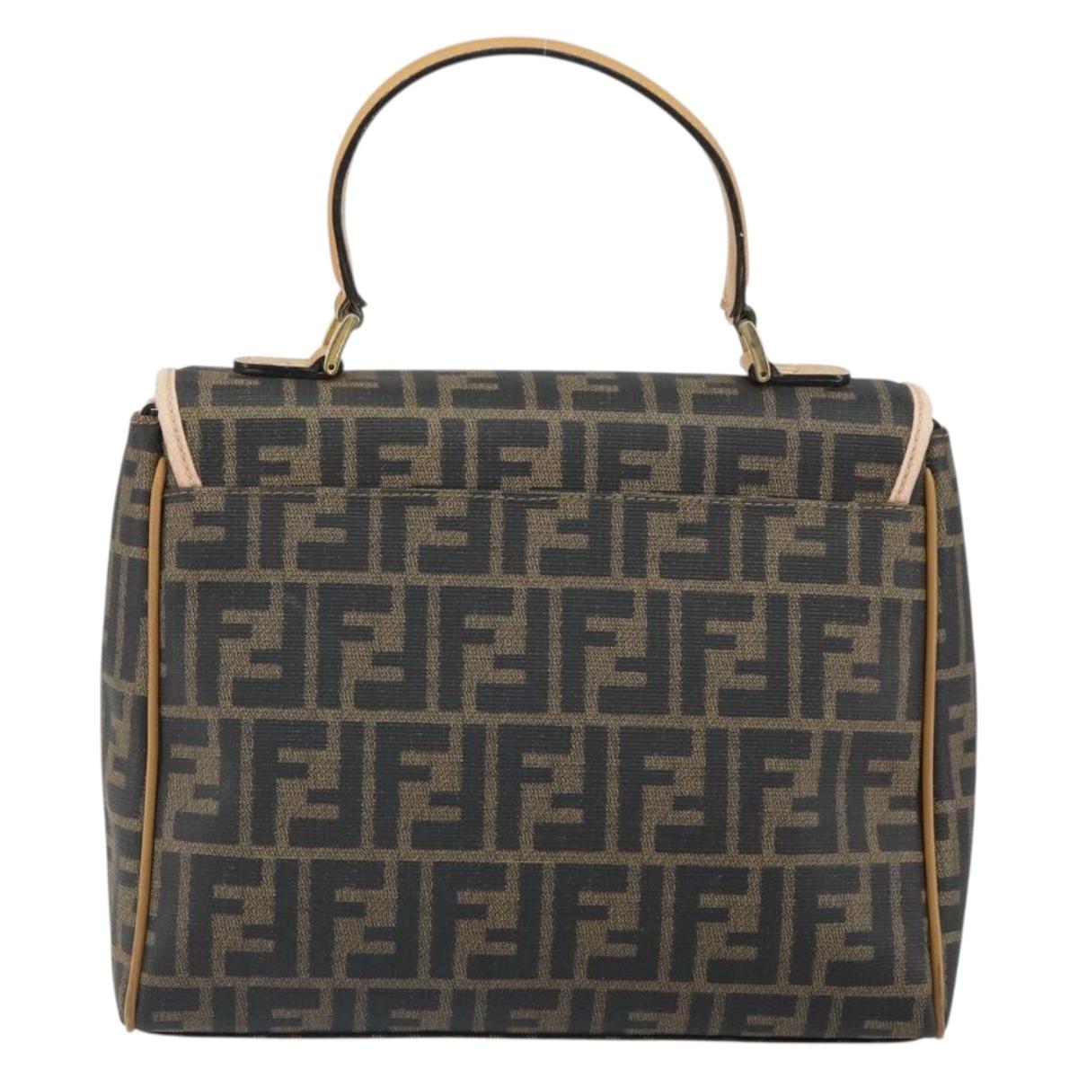 FENDI Zucca Canvas Hand Bag PVC Brown Black Auth 158200