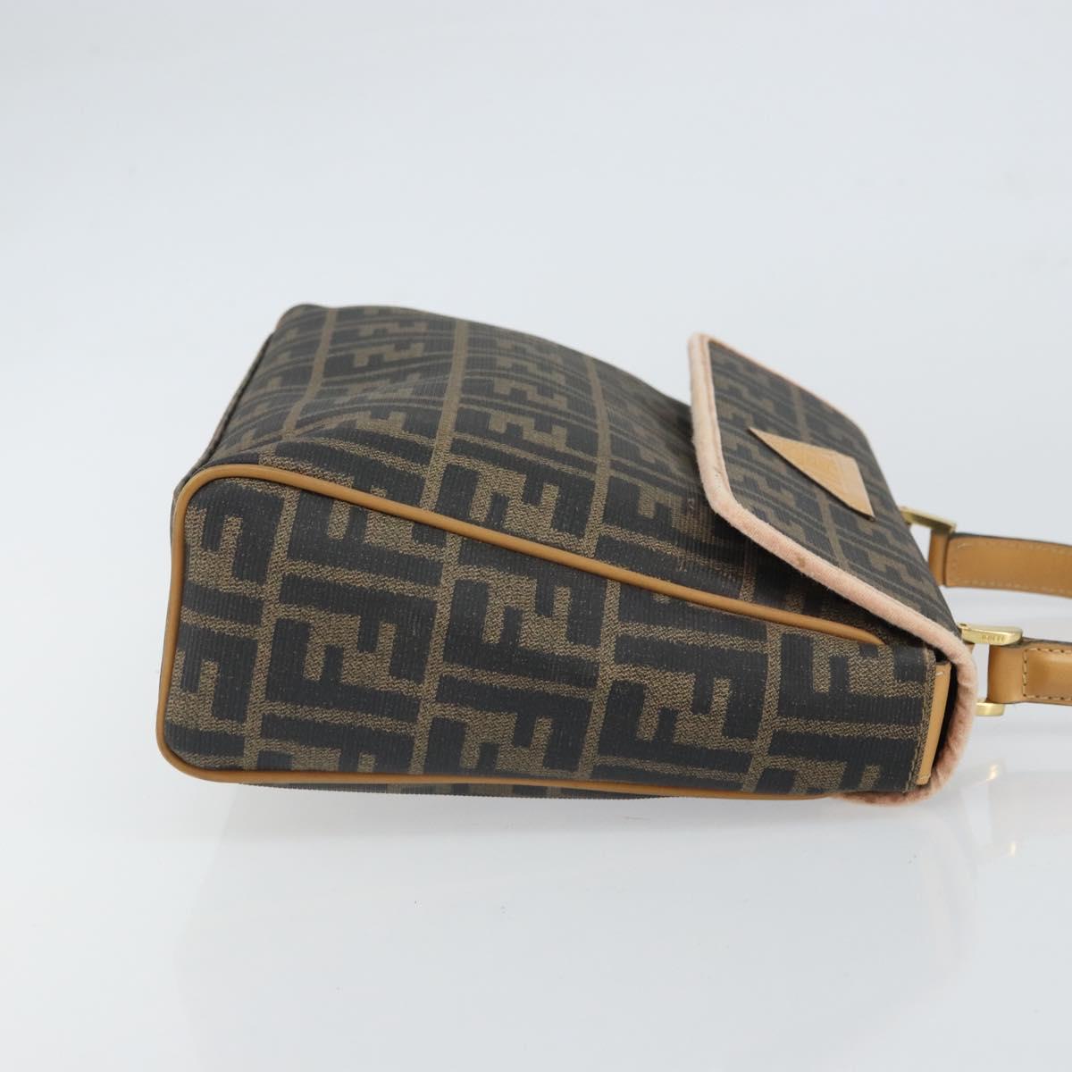 FENDI Zucca Canvas Hand Bag PVC Brown Black Auth 158200