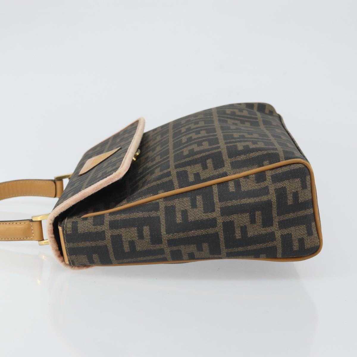 FENDI Zucca Canvas Hand Bag PVC Brown Black Auth 158200