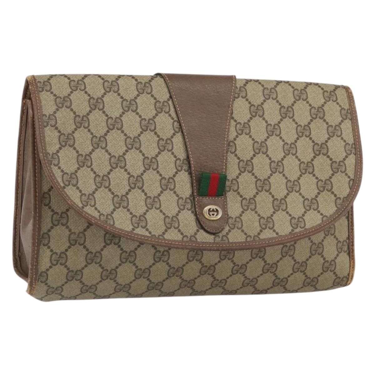 GUCCI GG Supreme Web Sherry Line Bag PVC Beige Gold 156 01 031 Auth 158203