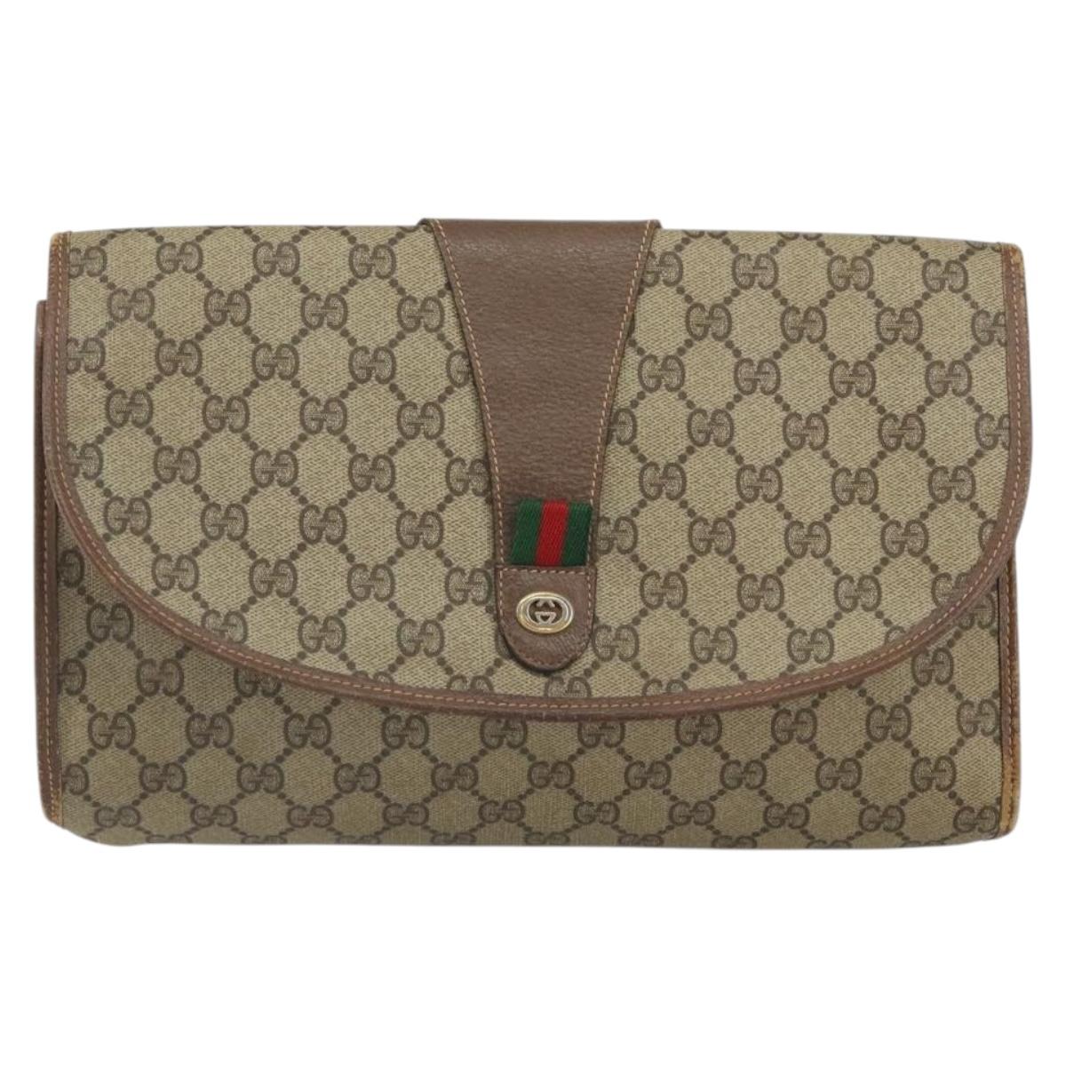 GUCCI GG Supreme Web Sherry Line Bag PVC Beige Gold 156 01 031 Auth 158203
