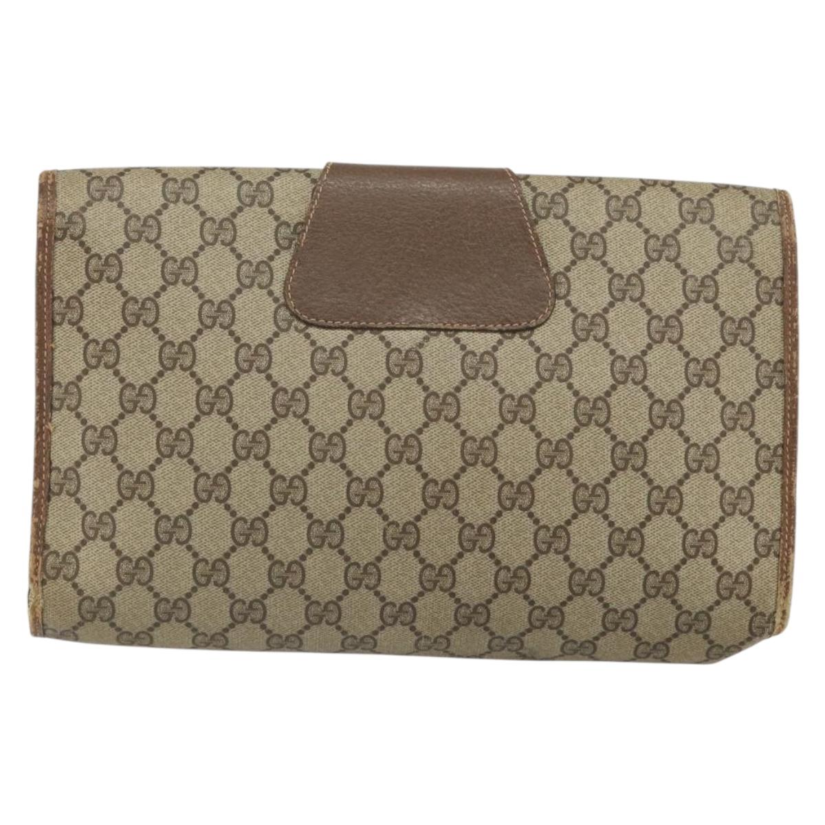 GUCCI GG Supreme Web Sherry Line Bag PVC Beige Gold 156 01 031 Auth 158203