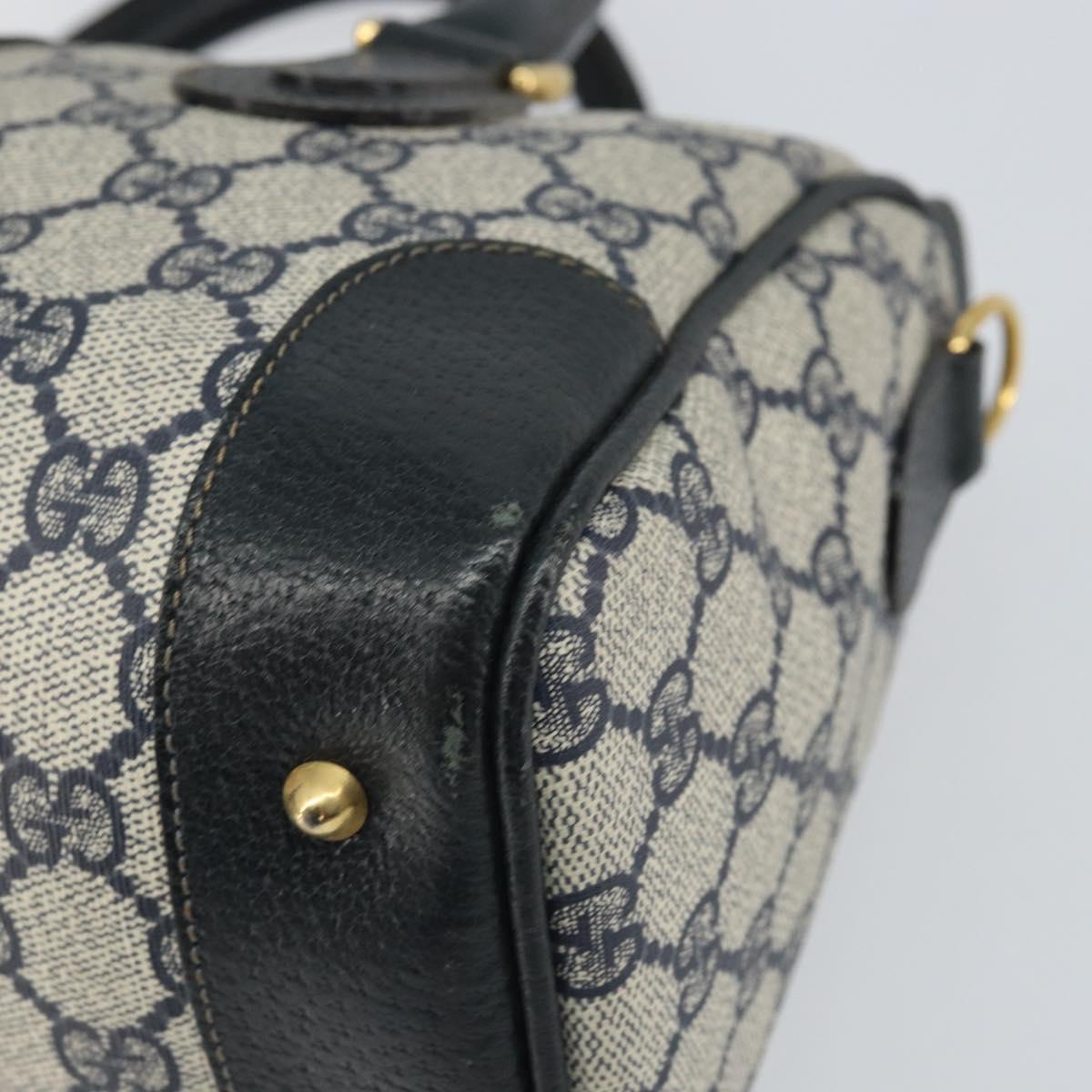 GUCCI GG Supreme Sherry Line Boston Bag PVC Navy Gold Auth 158204