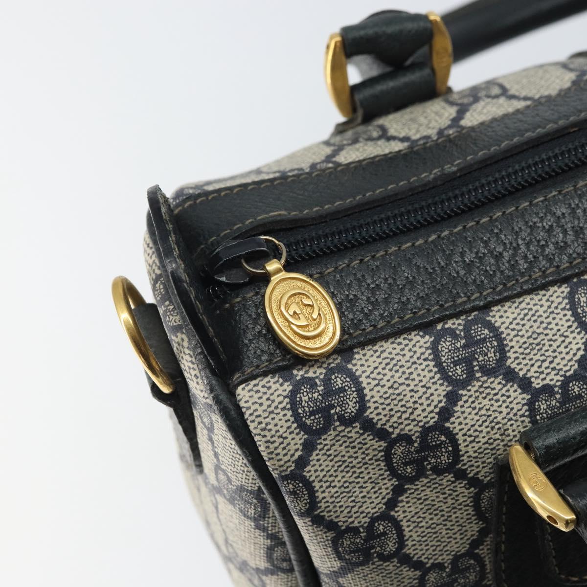 GUCCI GG Supreme Sherry Line Boston Bag PVC Navy Gold Auth 158204