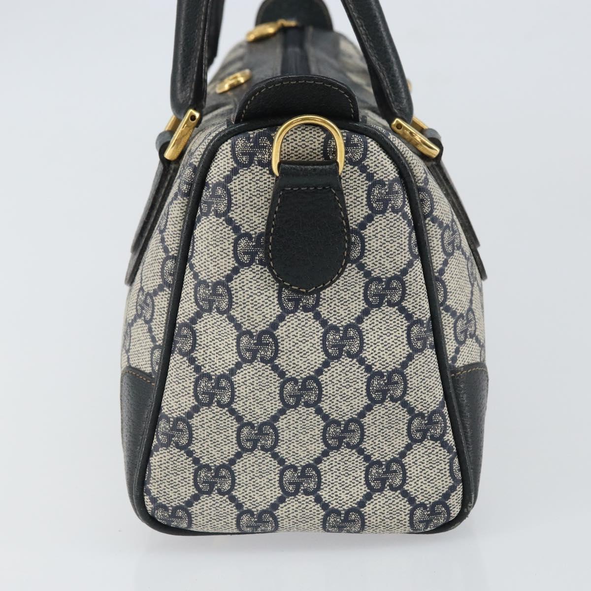 GUCCI GG Supreme Sherry Line Boston Bag PVC Navy Gold Auth 158204