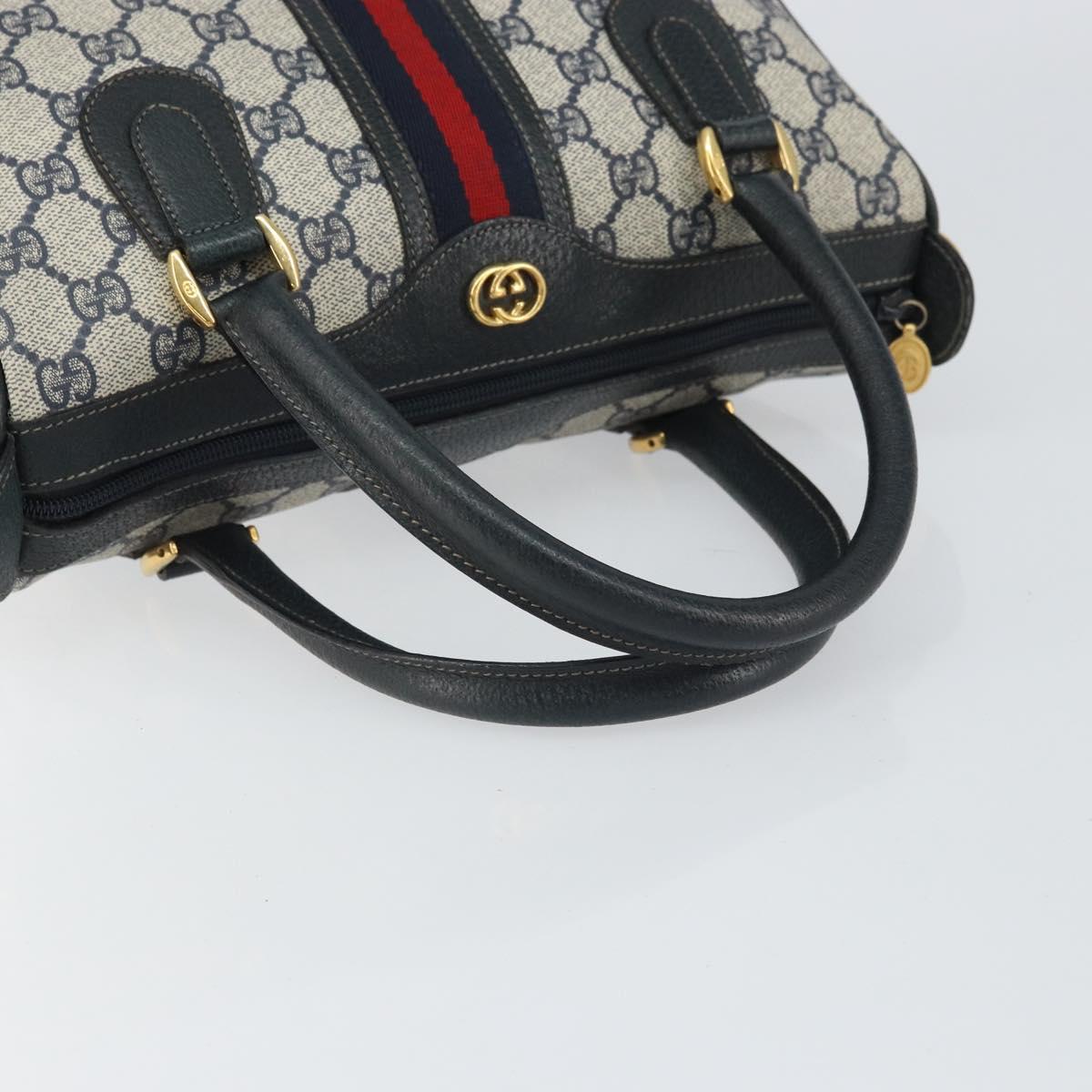 GUCCI GG Supreme Sherry Line Boston Bag PVC Navy Gold Auth 158204