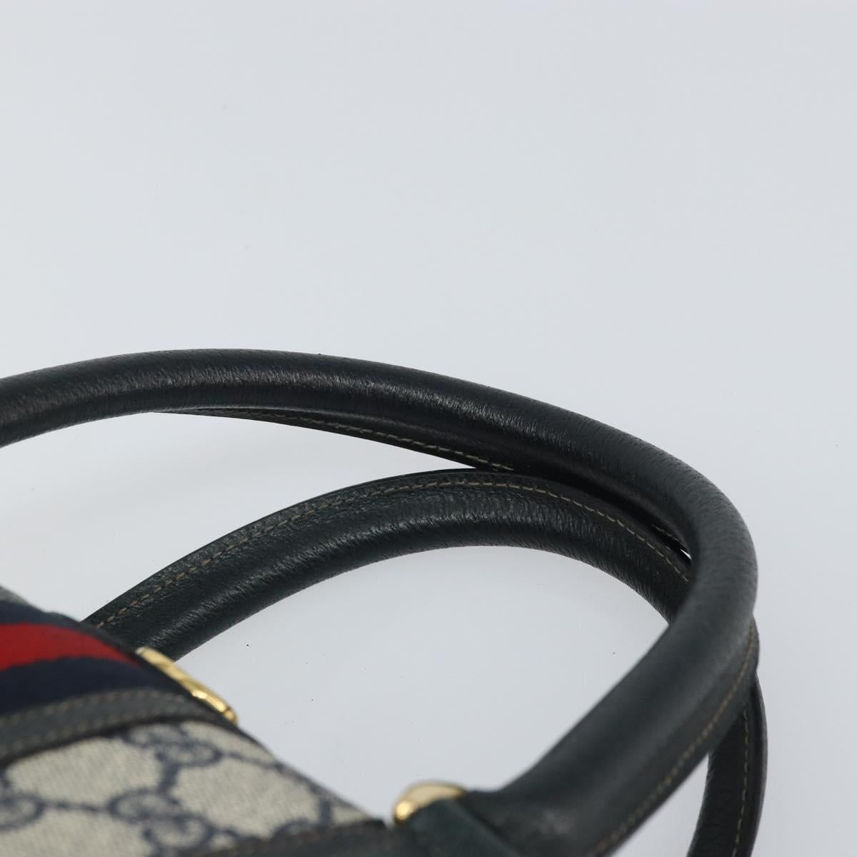 GUCCI GG Supreme Sherry Line Boston Bag PVC Navy Gold Auth 158204