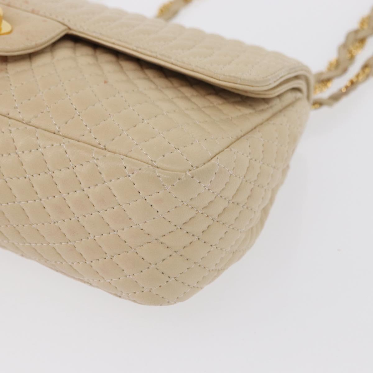 BALLY Chain Shoulder Bag Leather Ivory Gold Auth 158205