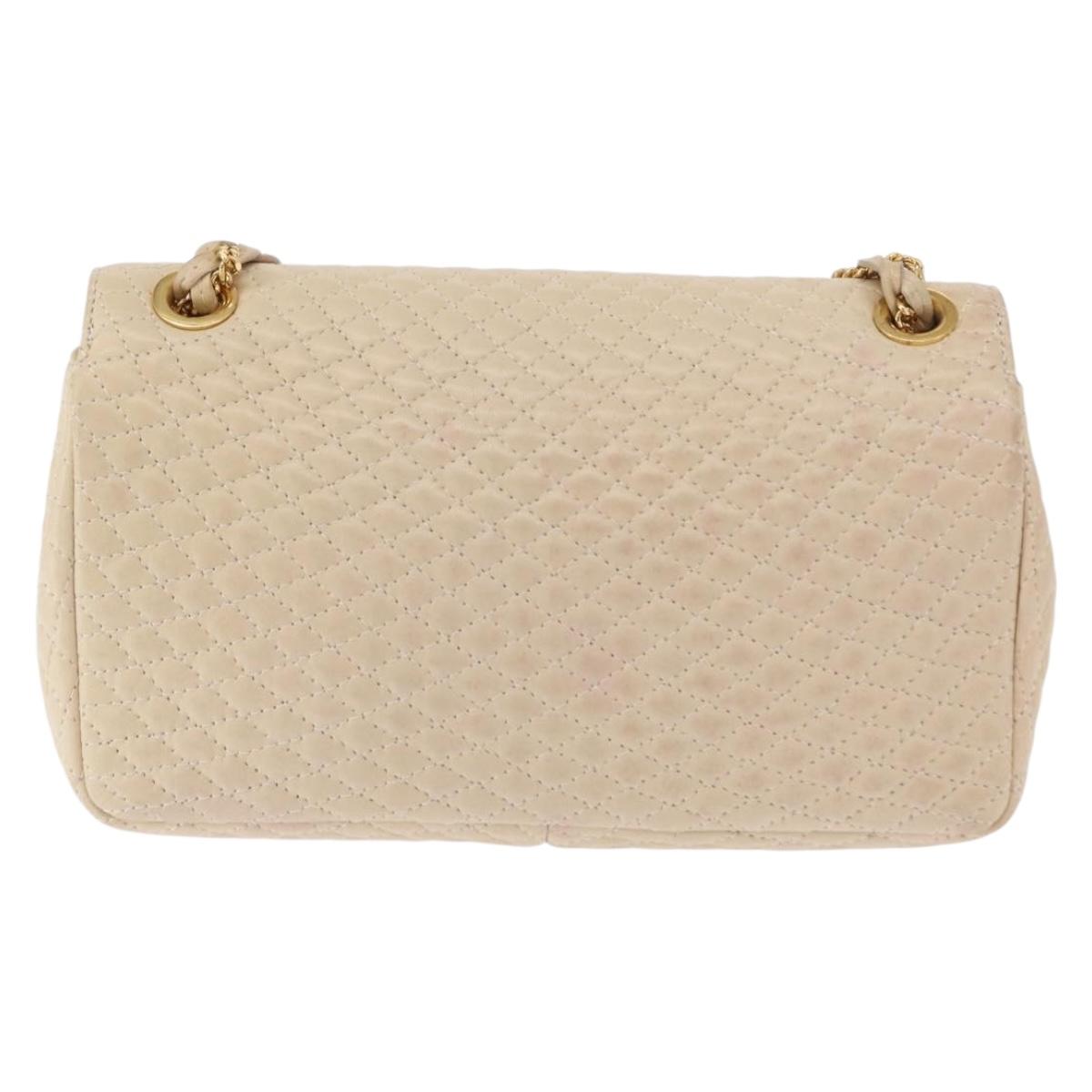 BALLY Chain Shoulder Bag Leather Ivory Gold Auth 158205