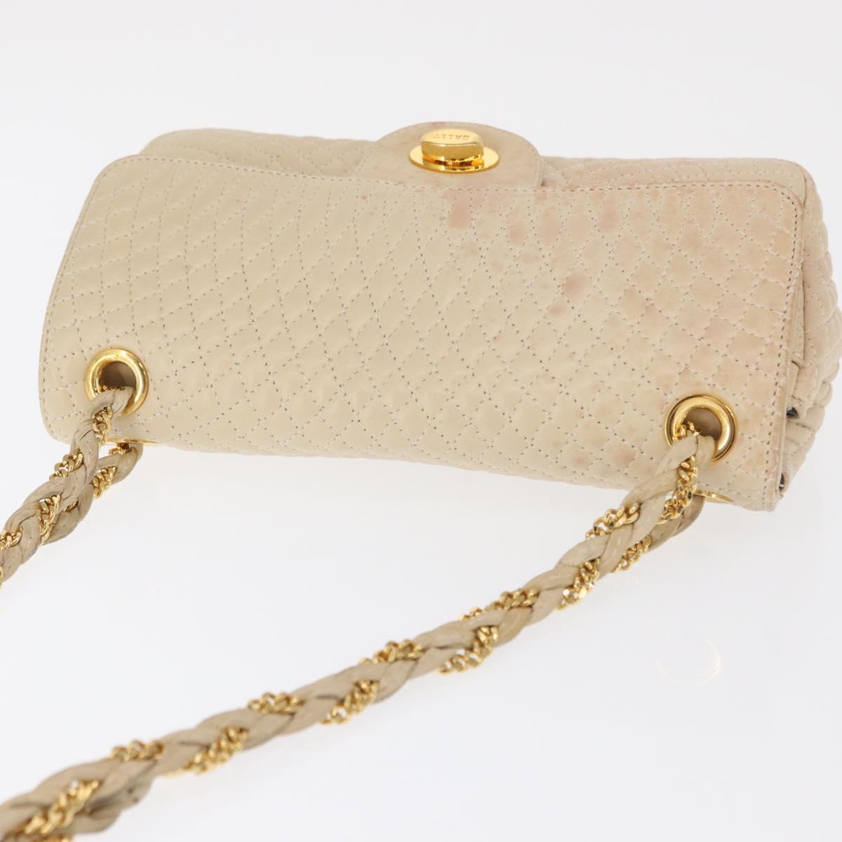 BALLY Chain Shoulder Bag Leather Ivory Gold Auth 158205