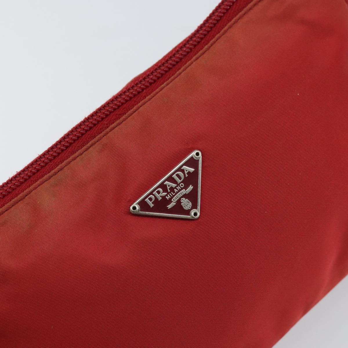 PRADA Accessory Pouch Nylon Red Silver Auth 158210