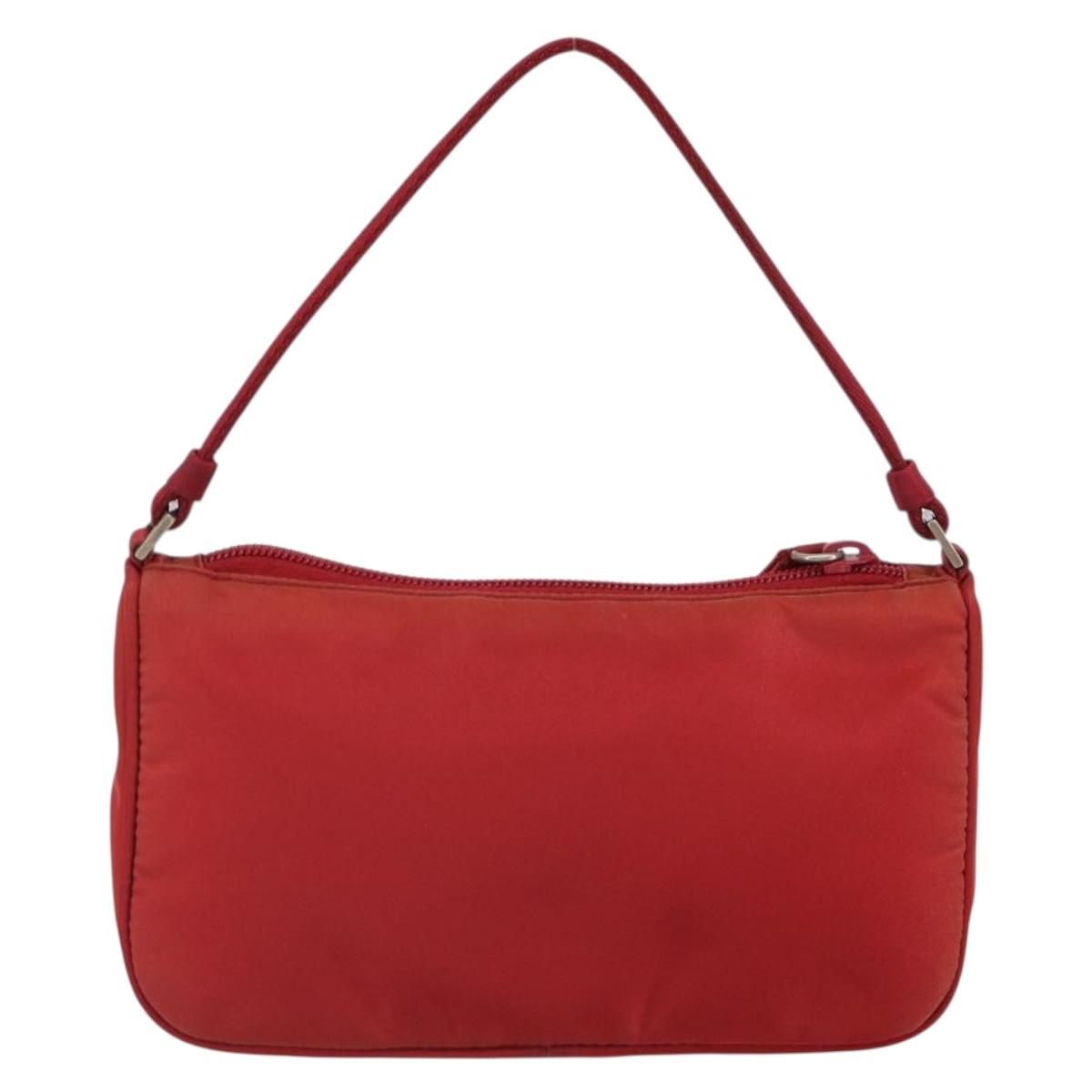 PRADA Accessory Pouch Nylon Red Silver Auth 158210