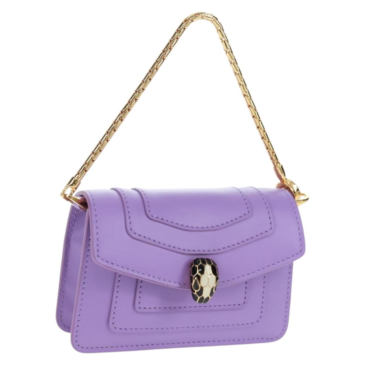 BVLGARI Bag Charm Leather Purple Auth 158218SM