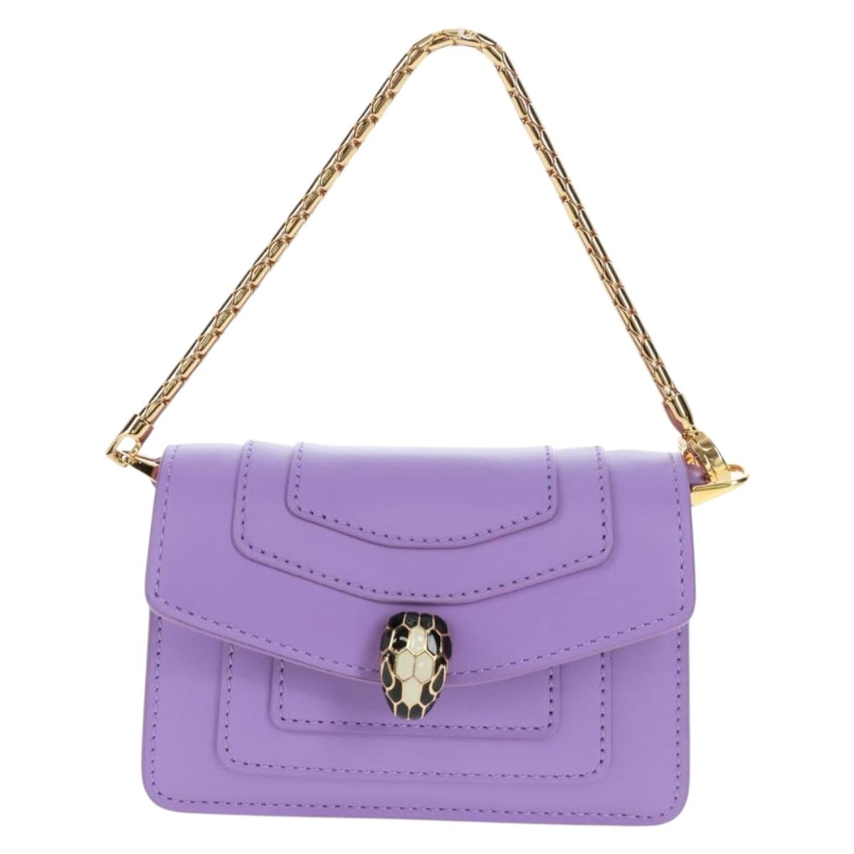 BVLGARI Bag Charm Leather Purple Auth 158218SM