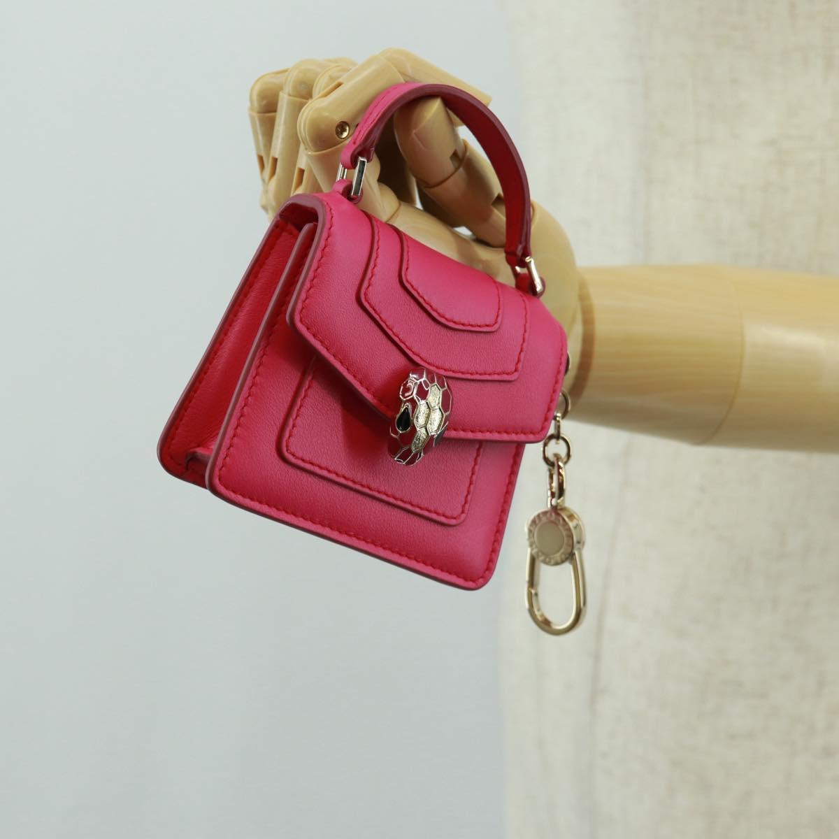 BVLGARI Bag Charm Leather Pink Auth 158220SM