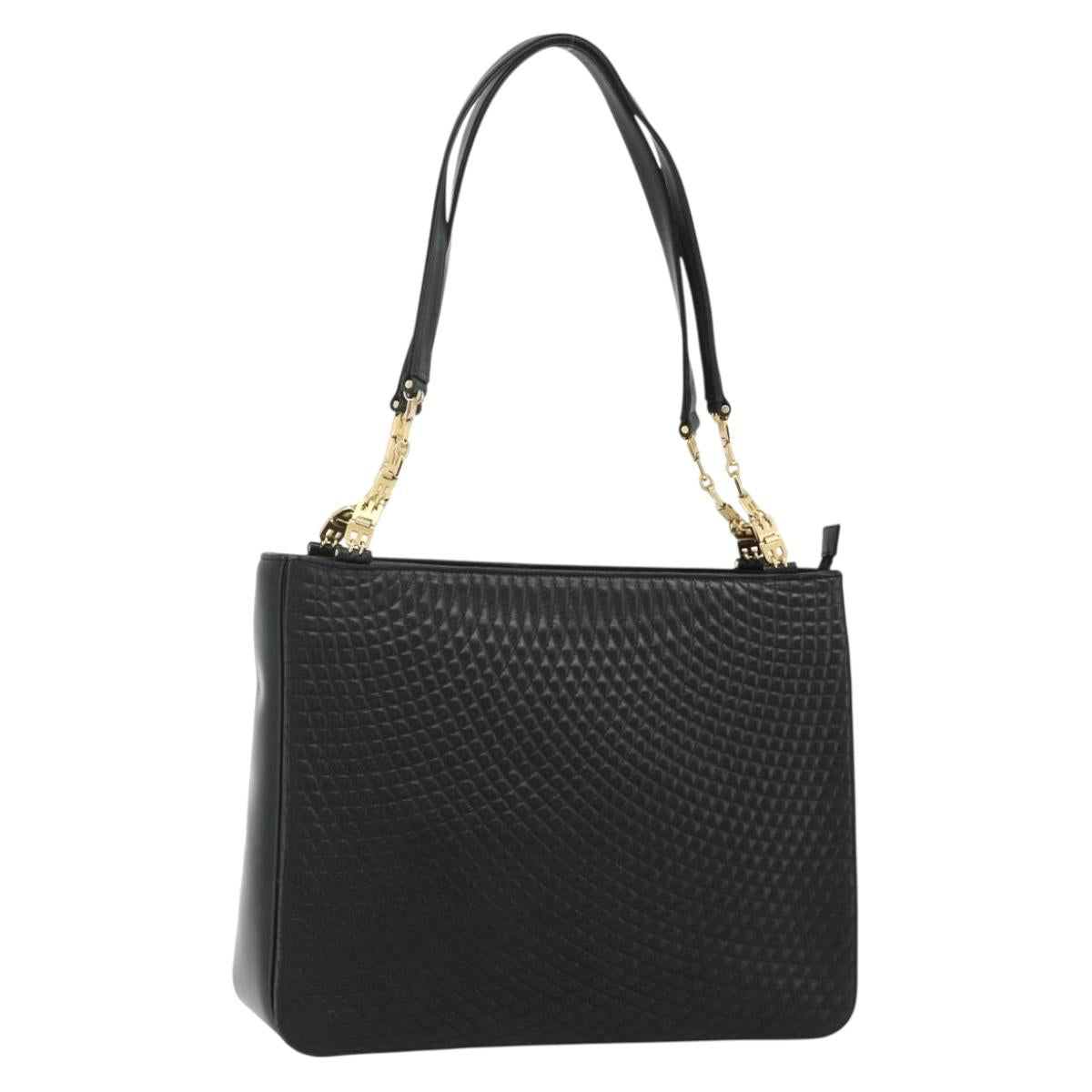 BALLY Shoulder Bag Leather Black Gold Auth 158223