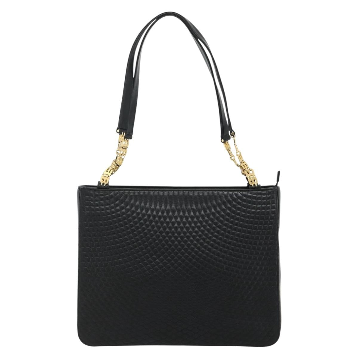 BALLY Shoulder Bag Leather Black Gold Auth 158223