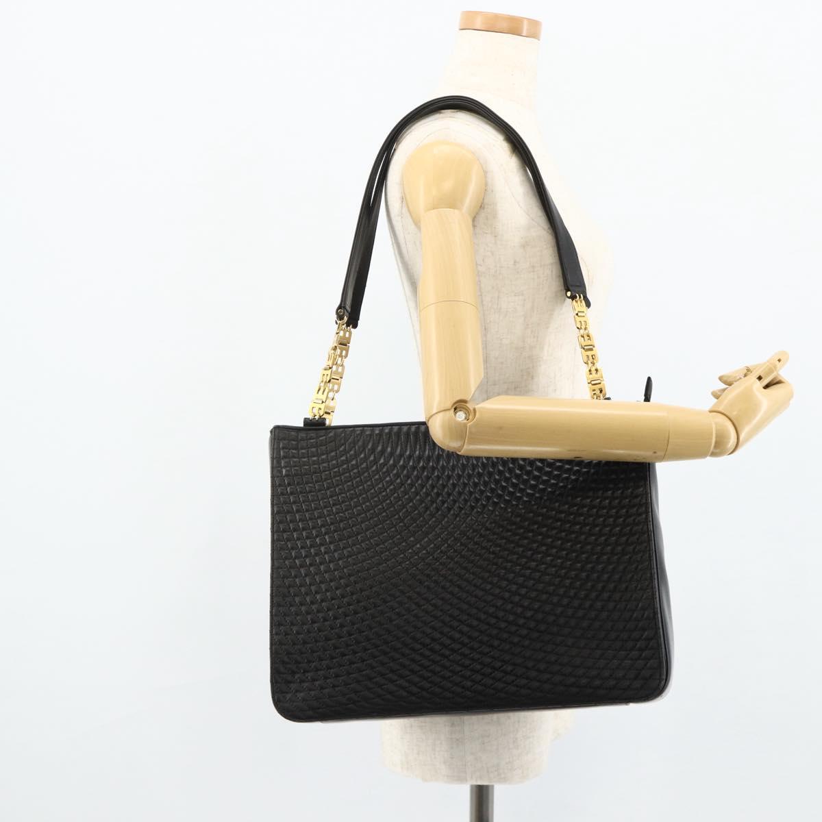 BALLY Shoulder Bag Leather Black Gold Auth 158223