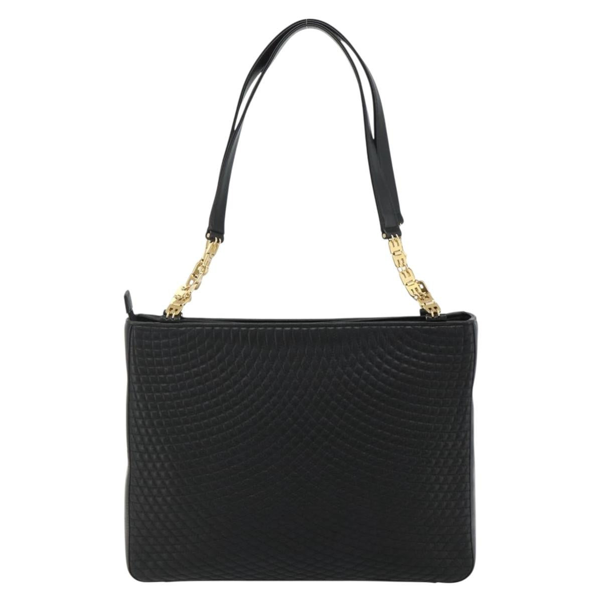 BALLY Shoulder Bag Leather Black Gold Auth 158223