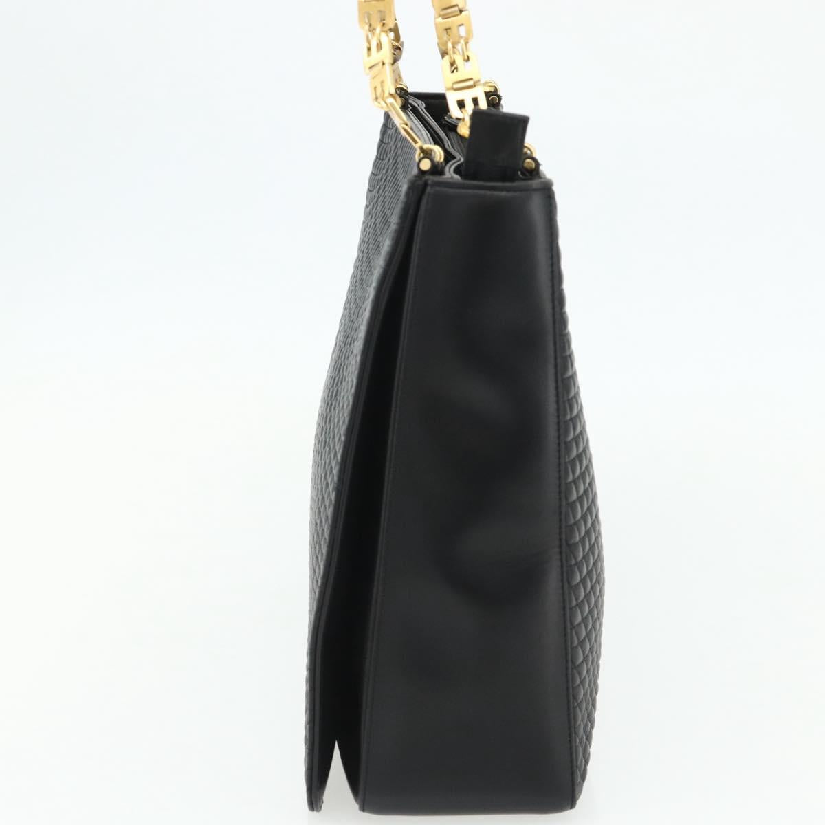 BALLY Shoulder Bag Leather Black Gold Auth 158223