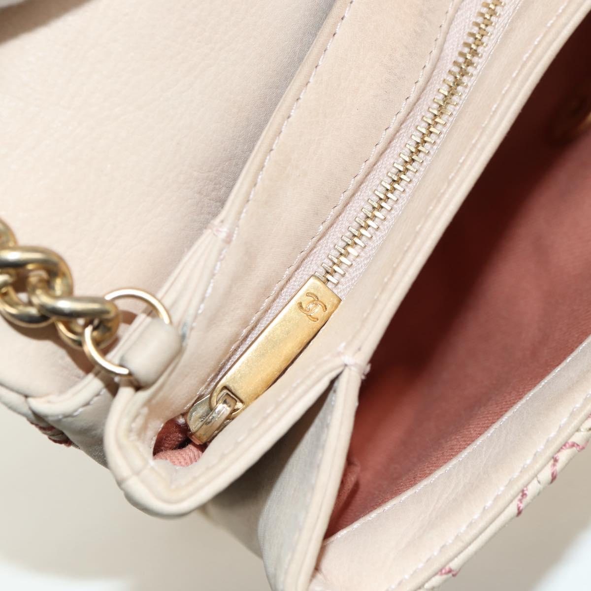 CHANEL Wild Stitch Chain Shoulder Bag Calf Skin Beige Gold CC Auth 158224SAV